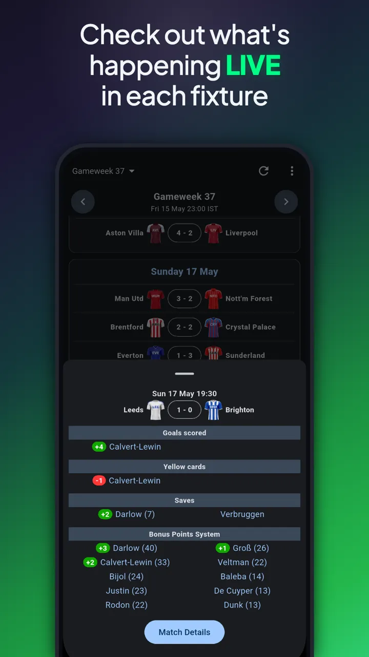 Actual Fantasy Football Manager fixtures screen