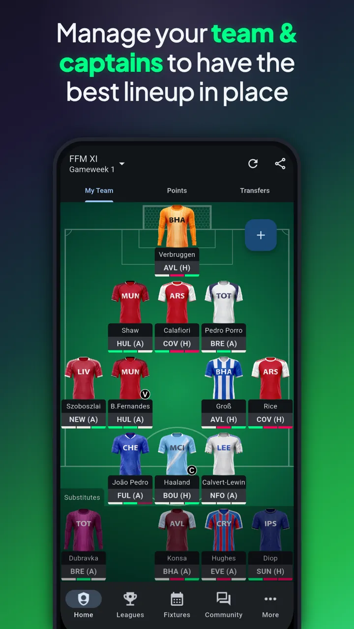 Actual Fantasy Football Manager team screen