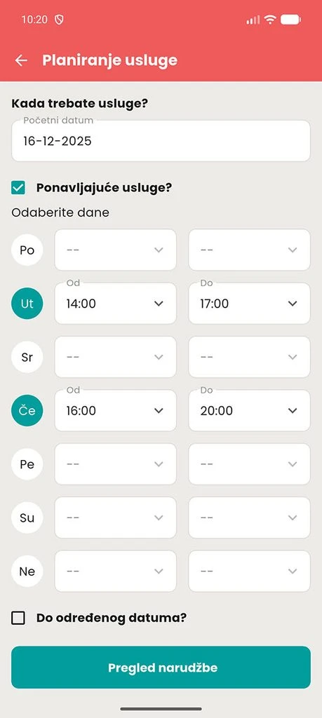 Published Helpi app screen for scheduling recurring services