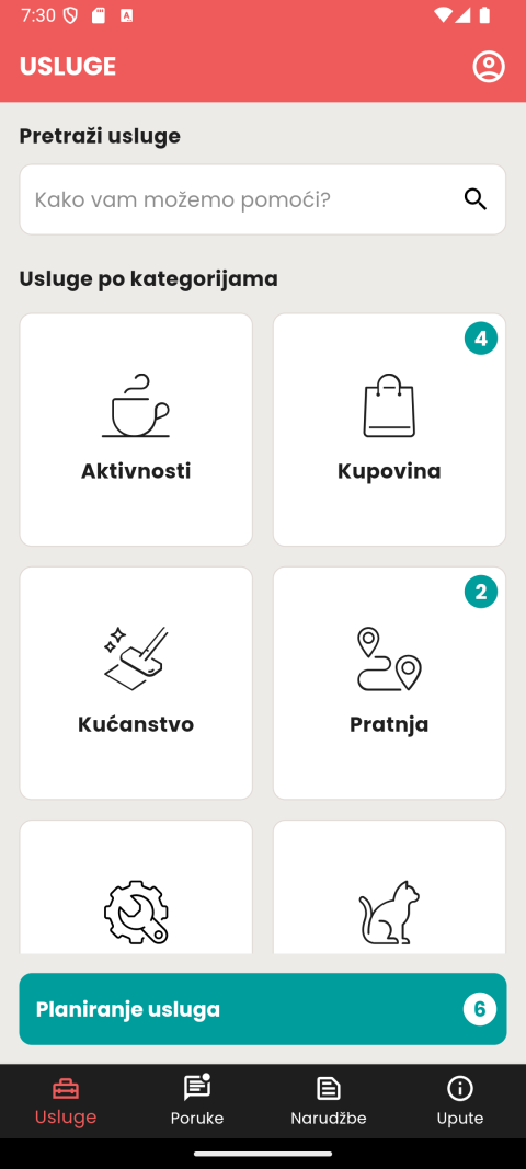 Actual Helpi app services screen