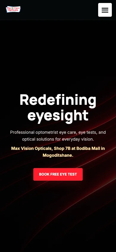 Max Vision Opticals website on mobile